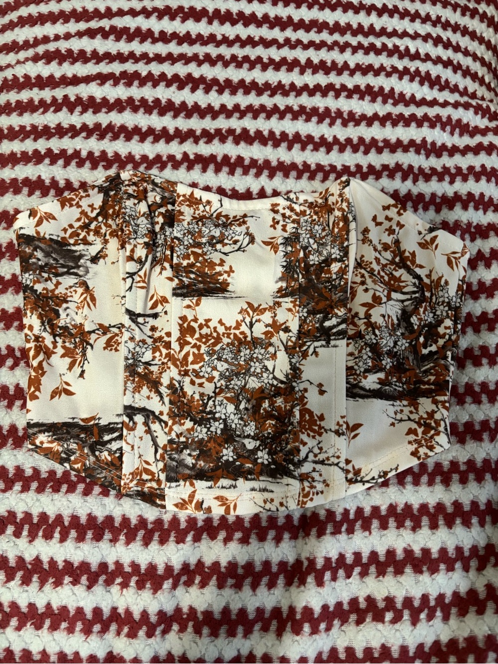Floral Print Bustier Top in Cream and Rust
